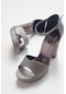 08k15 Platin Çizgili Topuklu Kadın Ayakkabı
