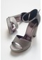 08k15 Platin Çizgili Topuklu Kadın Ayakkabı