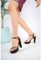 BulutMod Kadın Üç Taşlı Abiye Platform Topuklu Ayakkabı Siyah