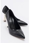 Luvishoes Merlot Siyah Cilt Kadın Topuklu Ayakkabı