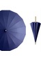 Uzun Saplı 16 Kaburgalı Çift Kişilik Ekstra Geniş Rüzgar Geçirmez Uzun Şemsiye - Mavi
