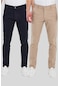 2 Li Standart Kalıp Chino Pantolon Lacivert Ve Taş Renkleri Çok Renkli