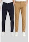 2'li Standart Kalıp Chino Pantolon Lacivert ve Camel Renkleri Çok Renkli