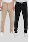 2'li Standart Kalıp Chino Pantolon Siyah ve Taş Renkleri Çok Renkli