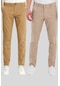 2'li Standart Kalıp Chino Pantolon Taş ve Camel Renkleri Çok Renkli