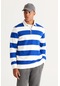 AC&Co / Altınyıldız Classics Erkek Ekru K.mavı Standart Fit Normal Kesim Polo Yaka Pamuklu Sweatshirt