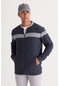 AC&Co / Altınyıldız Classics Erkek Indıgo Melanj Oversize Fit Bol Kesim Kolej Yaka Pamuklu Sweatshirt