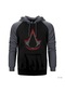 Assassins Creed Logo Redline Gri Reglan Kol Kapşonlu Sweatshirt Gri