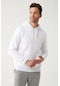 Avva Erkek Beyaz Sweatshirt Kapüşonlu Yaka Süzene Nakışlı Şardonlu 3 İplik Kanguru Cepli Standart Fit Normal Kesim A32Y1193