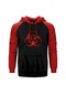 Biohazard Symbol Kırmızı Reglan Kol Kapşonlu Sweatshirt Kırmızı