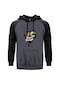 Daft Punk Cartoon Head Gri Reglan Kol Kapşonlu Sweatshirt Gri