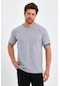 Erkek Siyah Basic Kolları Şeritli %100 Pamuk Bisiklet Yaka Regular Fit T-shirt 001 Gri