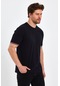 Erkek Siyah Basic Kolları Şeritli %100 Pamuk Bisiklet Yaka Regular Fit T-shirt 001 Lacivert