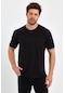 Erkek Siyah Basic Kolları Şeritli %100 Pamuk Bisiklet Yaka Regular Fit T-shirt 001 Siyah