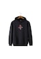 Erkek Siyah Önü Ducks Ördek Baskılı Kapüşonlu Sweatshirt 22K-5200