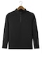 Erkek Siyah Rahat Kalıp Yarım Fermuarlı Bato Yaka Basic Sweatshirt 21k-5200179-2 - Siyah