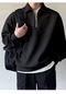 Genıus Store Erkek Polo Yaka Oversize Sweatshirt Yarım Fermuar Sweatshirt Oversıze-sweatshırt Gri