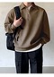 Genıus Store Erkek Polo Yaka Oversize Sweatshirt Yarım Fermuar Sweatshirt Oversıze-sweatshırt Kahverengi
