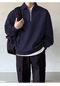 Genıus Store Erkek Polo Yaka Oversize Sweatshirt Yarım Fermuar Sweatshirt Oversıze-sweatshırt Lacivert