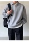 Genıus Store Erkek Polo Yaka Oversize Sweatshirt Yarım Fermuar Sweatshirt Oversıze-sweatshırt Siyah