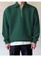 Genıus Store Erkek Polo Yaka Oversize Sweatshirt Yarım Fermuar Sweatshirt Oversıze-sweatshırt Yeşil