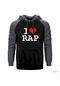I Love Rap Gri Reglan Kol Kapşonlu Sweatshirt Gri