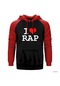 I Love Rap Kırmızı Reglan Kol Kapşonlu Sweatshirt Kırmızı