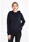 MMetalic Kadın Lacivert Renk Kapüşonlu Basic Örme Sweatshirt