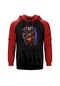 Metallica Skull Guitar Kırmızı Reglan Kol Kapşonlu Sweatshirt Kırmızı