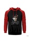 The Addicts Skull Kırmızı Reglan Kol Kapşonlu Sweatshirt Kırmızı