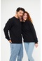 Unisex Siyah Waffle Kumaş Rahat Oversize Basic Sweatshirt