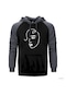 Yüz Artwork Gri Reglan Kol Kapşonlu Sweatshirt Gri