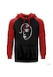 Yüz Artwork Kırmızı Reglan Kol Kapşonlu Sweatshirt Kırmızı