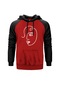 Yüz Artwork Kırmızı Reglan Kol Unisex Sweatshirt Hoodie Kırmızı