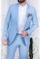 Erkek Slim Fit Mono Yaka Astarsız Açık Mavi Takım Elbise 46