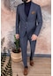 Paco Romano Erkek Slim Fit Sivri Yaka Açık Lacivert Çizgili Yelekli Takım Elbise