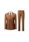 Erkek Yeni Gündelik Kruvaze Moda Düz Renk Trendi İş Takım Elbise - Taba