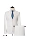 Ikkb Erkek Business Casual İki Düğmeli Takım Elbise İki Parçalı Set Beyaz