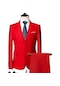 Ikkb Erkek Business Casual İki Düğmeli Takım Elbise İki Parçalı Set Kırmızı