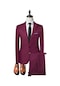 Ikkb İlkbahar ve Sonbahar Erkek Moda Düz Renk İş Rahat Takım Elbise 2 Parçalı Set Bordo