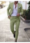 Ikkb Yeni Erkek 2 Parçalı Düz Renk Takım Elbise Açık Yeşil