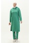 Bwest 3034 Kapüşonlu Yırtmaçlı Uzun Tunik 2'li Kadın Spor Takım Yeşil