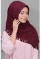 Bordo Pratik Hazır Geçmeli Tesettür Eşarp Fukuro Piliseli Saçaklı (545491452) Bordo