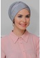 Gri Pratik Hazır Geçmeli Tesettür Bone Fukuro Piliseli Çapraz Büz Gri
