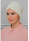 Krem Pratik Hazır Geçmeli Tesettür Bone Fukuro Piliseli Çapraz Bü Krem