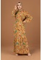 Çiçekli Kaplama Kemerli Viscon Elbise-hardal-2306-Hardal