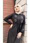 Pera Taş Detaylı Belden Bağlamalı Uzun Spor Elbise - 71066 - Siyah-siyah