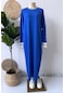 Yaka Şeritli Merserize Elbise - Saks Mavi