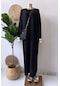 Yaka Şeritli Merserize Elbise - Siyah