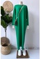 Yaka Şeritli Merserize Elbise - Yeşil